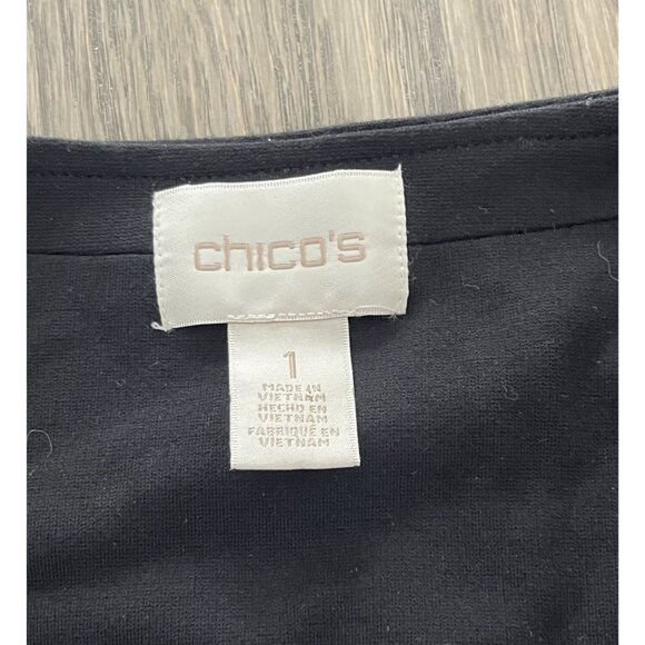 EUC Chicos Black & White Striped Open Front Blazer With Gold Zipper Accents - Picture 7 of 7